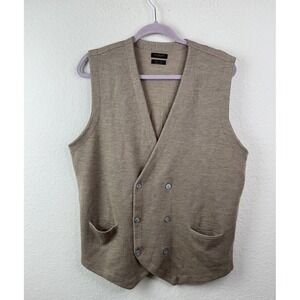 Gutteridge Mens XXL Merino Wool Knit Vest Double Breasted Tan Old Money Heritage